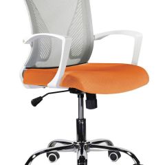 Кресло BRABIX "Wings MG-306", пластик белый, хром, сетка, серое/оранжевое, 532011 в Покачах - pokachi.mebel24.online | фото