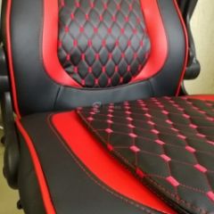 Кресло геймерское Barneo K-37 (черная экокожа красные вставки) в Покачах - pokachi.mebel24.online | фото