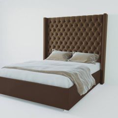 Кровать Версаль ЛЮКС с ПМ 1400 (экокожа коричневая) в Покачах - pokachi.mebel24.online | фото