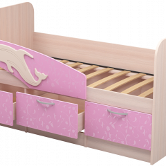 Кровать Дельфин 1,6 (Дуб молочный/фасад - Ламарти розовый) в Покачах - pokachi.mebel24.online | фото 1