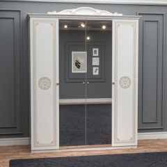 Шкаф 4-х дверный с зеркалами (12.244) Грация (белый/золото) в Покачах - pokachi.mebel24.online | фото
