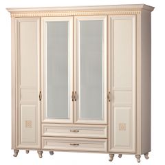 Шкаф для одежды 4-дверный с зеркалом №493 Марлен кремовый белый в Покачах - pokachi.mebel24.online | фото
