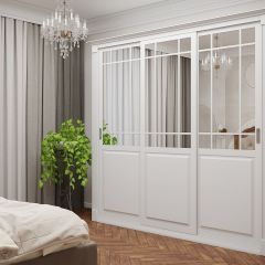Шкаф-купе 2150 серии NEW CLASSIC K5+K5+K5+B22+PL3 (по 2 ящика лев/прав+1 штанга+1полка) профиль «Капучино» в Покачах - pokachi.mebel24.online | фото