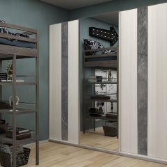 Шкаф-купе 2250 серии SILVER S4+S1+S4 B22+PL4 (по 2 ящика лев/прав+F обр.штанга) профиль «Серебро» в Покачах - pokachi.mebel24.online | фото