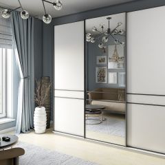 Шкаф-купе 2400 серии SOFT D5+D4+D5+B22+PL3 (по 2 ящика лев/прав+2штанги) профиль «Графит» в Покачах - pokachi.mebel24.online | фото