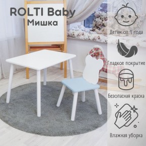 Детский комплект стол и стул «Мишка» Rolti Baby  (голубая столешница/голубое сиденье/белые ножки) в Покачах - pokachi.mebel24.online | фото