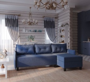 Диван-кровать угловой Киркас синий, ткань рогожка в Покачах - pokachi.mebel24.online | фото 2