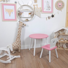 Комплект детский стол КРУГЛЫЙ и стул КОРОНА ROLTI Baby (розовая столешница/розовое сиденье/белые ножки) в Покачах - pokachi.mebel24.online | фото