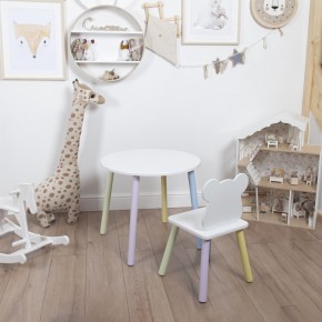 Комплект детский стол КРУГЛЫЙ и стул МИШКА ROLTI Baby (белая столешница/белое сиденье/цветные ножки) в Покачах - pokachi.mebel24.online | фото