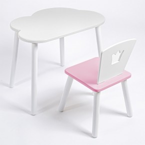Комплект детский стол ОБЛАЧКО и стул КОРОНА ROLTI Baby (белая столешница/розовое сиденье/белые ножки) в Покачах - pokachi.mebel24.online | фото