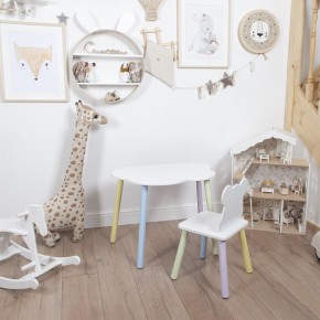 Комплект детский стол ОБЛАЧКО и стул МИШКА ROLTI Baby (белая столешница/белое сиденье/цветные ножки) в Покачах - pokachi.mebel24.online | фото