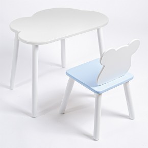 Комплект детский стол ОБЛАЧКО и стул МИШКА ROLTI Baby (белая столешница/голубое сиденье/белые ножки) в Покачах - pokachi.mebel24.online | фото