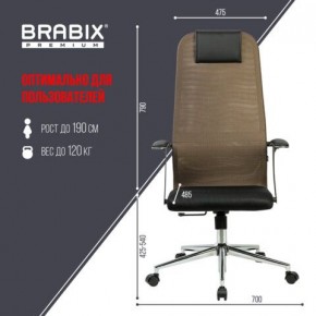 Кресло BRABIX PREMIUM "Ultimate EX-801" хром, плотная двойная сетка Х2, черное/коричневое, 532920 в Покачах - pokachi.mebel24.online | фото 6