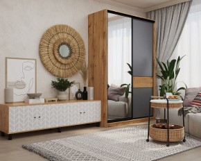 Шкаф-купе SLIM 2-х дверный BS15-6.ZD с зеркалом (дуб вотан/белый/темно-серый/черный муар) в Покачах - pokachi.mebel24.online | фото 3