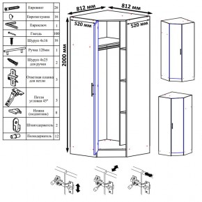 Стандарт Шкаф угловой, цвет белый, ШхГхВ 81,2х81,2х200 см., универсальная дверь, боковина для соединения со шкафами глубиной 52 см. в Покачах - pokachi.mebel24.online | фото 4