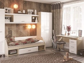 Стол компьютерный Симба Дуб белфорт-Белый глянец в Покачах - pokachi.mebel24.online | фото 3