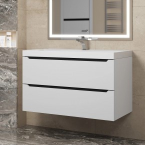 Тумба под раковину Uperwood Tanos 90 см, подвесная, белая/графит в Покачах - pokachi.mebel24.online | фото