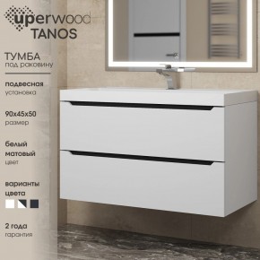 Тумба под раковину Uperwood Tanos 90 см, подвесная, белая/графит в Покачах - pokachi.mebel24.online | фото 3