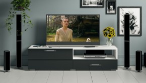 Тумба под ТВ Ларго 1,4, цвет корпус белый/фасады МДФ чёрный глянец, ШхГхВ 140х46х35 см., НЕ универсальная сборка в Покачах - pokachi.mebel24.online | фото 12