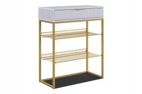 ВЕЛЬВЕТ Обувница (белое дерево/белый матовый/золото) в Покачах - pokachi.mebel24.online | фото